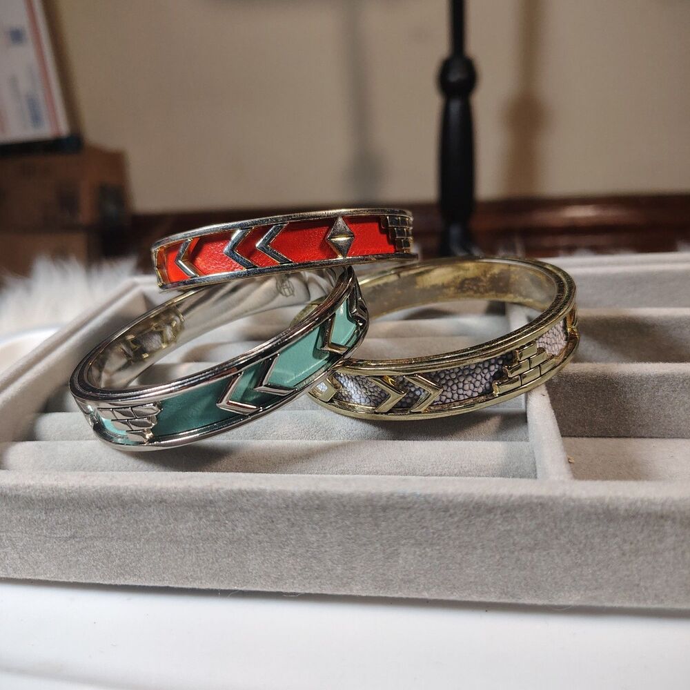 House Of Harlow 1960 Bangle Bracelet Aztec Southwest Style Silver Tone Bundle Of